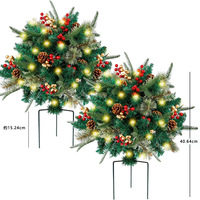 Simulasi Pohon Natal Modern Berkualitas Tinggi dengan Hiasan Bunga Kerucut Pinus, Alas Jarum Pinus LED, Pohon Cemara Mini untuk Dekorasi Meja, Luar Ruangan, dan Halaman