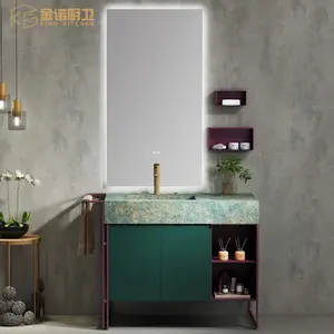 Single Sink Bathroom Wall Cabinet Bathroom Vanity with Mirror Green