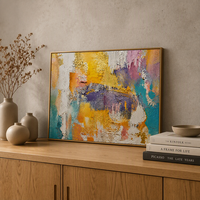 Tableau mural abstrait en acrylique impasto encadré, texture éclaboussée colorée pour hôtel, chambre à coucher, salon