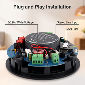 Interrupteur WiFi intelligent avec contrôle via l'application <span class=keywords><strong>WIIM</strong></span>, Bluetooth sans fil, puissance de sortie 30-50W, lecture multi-pièces, haut-parleur de plafond - Product Image 3