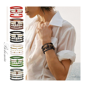Pulseras elásticas con cuentas de arcilla polimérica dorada apilable para mujer, conjunto de joyas de acero inoxidable para aniversario <span class=keywords><strong>y</strong></span> <span class=keywords><strong>amistad</strong></span> - Product Image 2