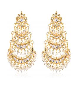 Boucles d'oreilles pendantes ethniques à la mode en alliage, ornées de perles et de pierres artistiques, bijoux de mariage pour mariée, pour tenue de fête et événements festifs - Product Image 3