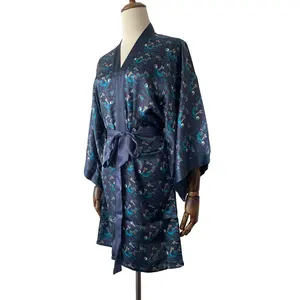 Gaun jubah penutup pantai kardigan kimono sutra wanita cetak digital desain kustom Diskon