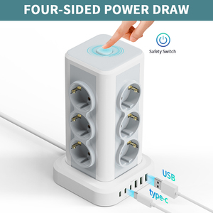 EU tiêu chuẩn 12 AC ổ cắm tháp điện dải USB Type-C nhiều ổ cắm bảo vệ quá tải cho bệnh viện công nghiệp sử dụng NEW ABS - Product Image 3