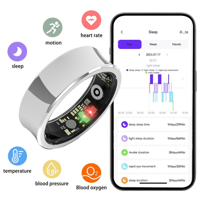 2025 GR15 Smart Health Ring Sleep Monitoring Blood Pressure Blood Oxygen 50M Waterproof Fitness Tracker Sport Modes Smart Rings