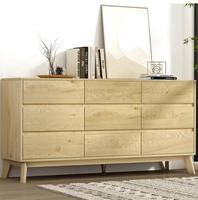 Commode de rangement haute en chêne à 9 tiroirs pour chambre et salon