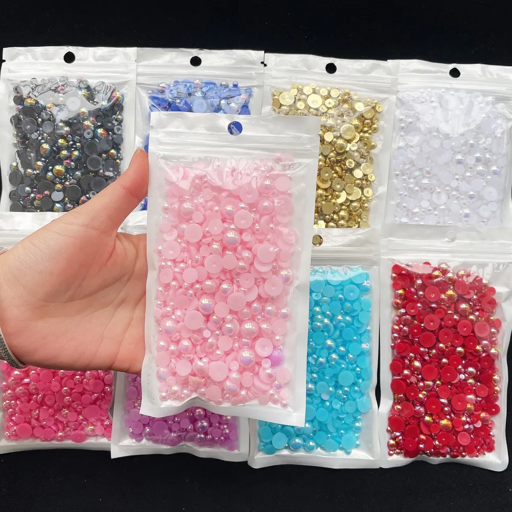 Yantuo fabbrica all'ingrosso 50g Mix Size 3mm-10mm Pop colori ABS mezzo taglio perle Flatback per fai da te fatto a mano