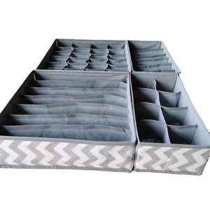 Juego de 4 organizadores de cajones con patrón de ondas y cuadrícula de mil pájaros, divisores de tela plegables para ropa interior, caja de almacenamiento tejida. - Product Image 1