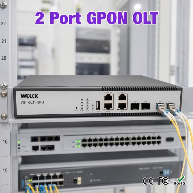Wolck Optical Fiber 1:128 SFP 10G XPON OLT Vsol 2 Puertos MINI Compact 2 PON Ports GPON OLT for ISP Enterprise Campus Network