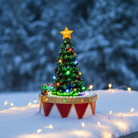 Moderne Bunte Weihnachtsbaum-LED-Trommel mit Musik & Animiertem Zug Innendekoration für Wohnzimmer-Geschenkidee (Polyresin+Kunststoff)