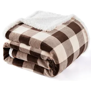 OEM musim dingin Withe hitam selimut bulu kotak-kotak selimut lempar kotak-kotak Sherpa mewah untuk hadiah Natal