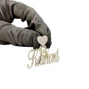 Customizable Features 925 Silver Cursive Initial Alphabet Letter Necklace with Heart Clasp Iced Lab grown diamond Pendant Charms - Product Image 1