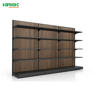 Étagère gondole Highbright en bois foncé avec cadre métallique pour l'affichage de vins et de boissons en supermarché - Product Image 3