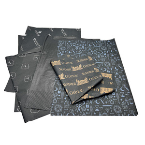<span class=keywords><strong>Papel</strong></span> de Seda Negro de Lujo para Envolver Regalos, con Impresión de Logotipo de Marca en Dorado, para Ropa - Product Image 4