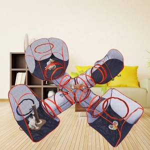 5 1 hợp chất Pet chơi nhà 4 Lều + 1 đường hầm chéo connectable Pop gấp bao vây khung thép thoáng khí nhựa khay cây - Product Image 2