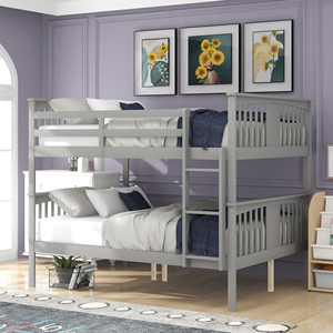 Full Over Full <b>Bunk</b> <b>Bed</b> With Ladder Gray Bedroom Guest Room Furniture - Product Image 1