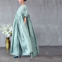 Vestido liso vintage de verano personalizado para mujer, vestido de lino holgado OEM, vestido largo informal maxi de lino para mujer