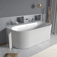 Baignoire autoportante ronde en acrylique TONA au design moderne avec fonction de trempage et drain, finition brillante blanche/noire, prix compétitif