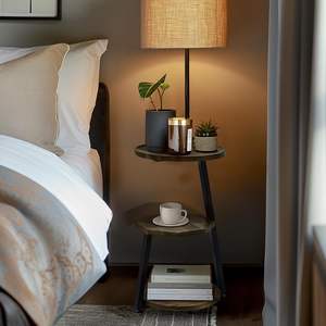 Petite table d'appoint ronde avec cadre métallique en bois massif, table d'appoint à 3 niveaux pour canapé d'appoint - Product Image 5