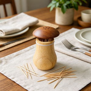 <b>Bamboo</b> Mushroom Toothpick Holder Handmade For Dining <b>Table</b> Decor - Product Image 3