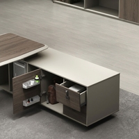Bureau de direction - Design minimaliste moderne en forme de L, style luxe léger avec armoire latérale et ensemble de chaise de bureau