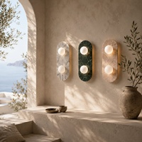 Applique murale double globe en marbre naturel, plaque ovale en pierre, verre opale, LED G9 multicolore, pour chambre, hôtel, couloir