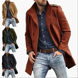 British Fashion collar type Solid Color Trench Coat with Spring clothing And Worsted Men's jackets coat