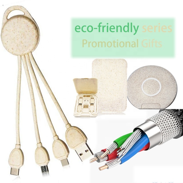 Biodegradable 3a Wheat Straw Mobile Phone Micro Usb 60cm 80cm Type C Fast Charging 4 in 1 Transfer Data Cable