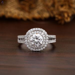 1.78 TDW Bague ronde en diamant taillé en brillant avec motif de halo en or blanc réglage de la tige fendue Cvd/Hpht Diamond Lab Stone - Product Image 1