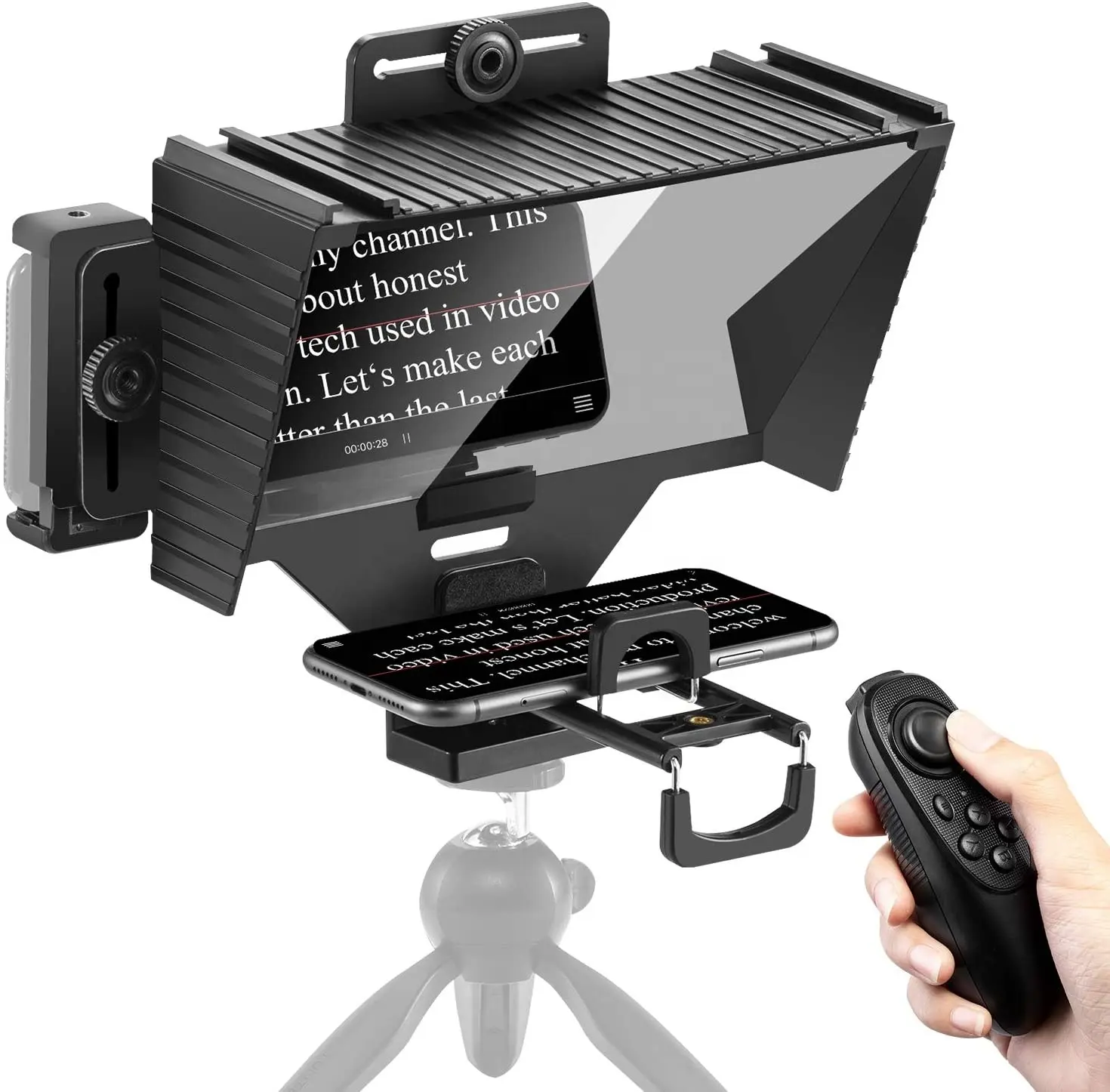 Teleprompter mini portátil de cristal para grabación de vídeo, transmisión en directo, estudio, con soporte