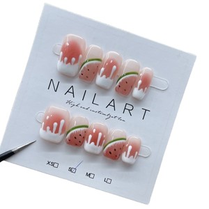 <span class=keywords><strong>Uñas</strong></span> Postizas Cortas Pintadas a Mano con Diseño de Sandía Dulce, Verano, Piel Clara, <span class=keywords><strong>para</strong></span> Estudiantes - Product Image 4