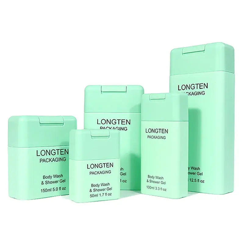 Vente en gros 100ml 150ml 250ml 375ml Savon nettoyant pour le corps personnalisé Bouteille en plastique pour le corps Rectangle Pompe PEHD Bouteille de lotion pour shampooing