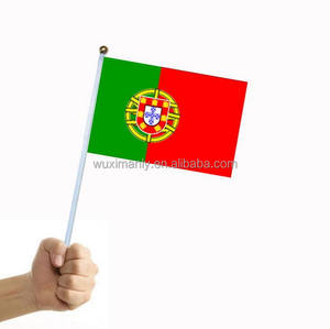 Jeu de sport en gros agitant à la main le drapeau avec mât 100% Polyester main portugaise agitant des drapeaux - Product Image 1