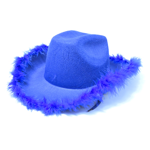Sombrero Vaquero Rosa con Borde de Plumas Sintéticas, Sombrero de Fieltro Estilo Vaquero del Oeste para <span class=keywords><strong>Halloween</strong></span>, Navidad, Fiestas, Disfraces y Cosplay para Chicas - Product Image 4