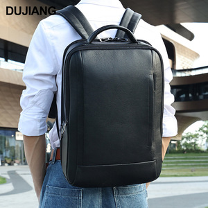 Dujiang Men's Business <b>Backpack</b> 15.6 Inch Laptop Bag Lightweight Commuting <b>Backpack</b> Solid Color <b>Black</b> Tumbled Leather - Product Image 1