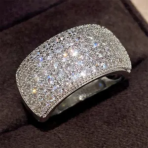 CAOSHI Cheap Jewelry Big Width Micro Paved CZ Ring Hip Hop Rock Punk Half Full Iced Out Cubic Zircon Finger Rings Men Women