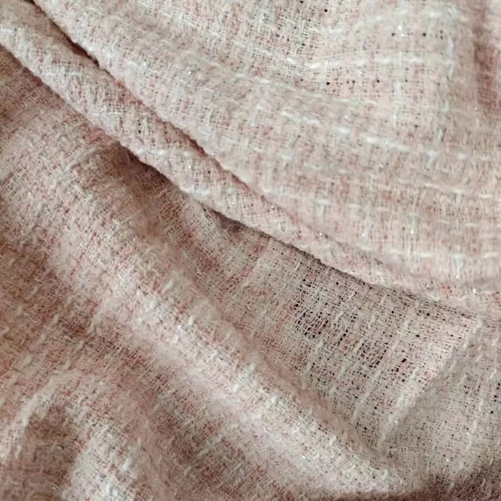 Small Stock420g/m 56C 25A 19P Beautiful Metallic Sparkle Pink Tweed Clothing and Home Textile Upholstery Fabric Low Price Fabric