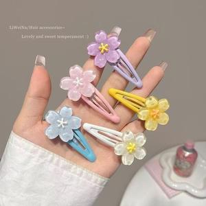 2 PCS/SET Jepit Rambut Anak Bentuk Bunga Kristal Lucu, Jepit Rambut Samping BB Warna-warni Manis Motif Bunga Sakura untuk Anak Perempuan - Product Image 3