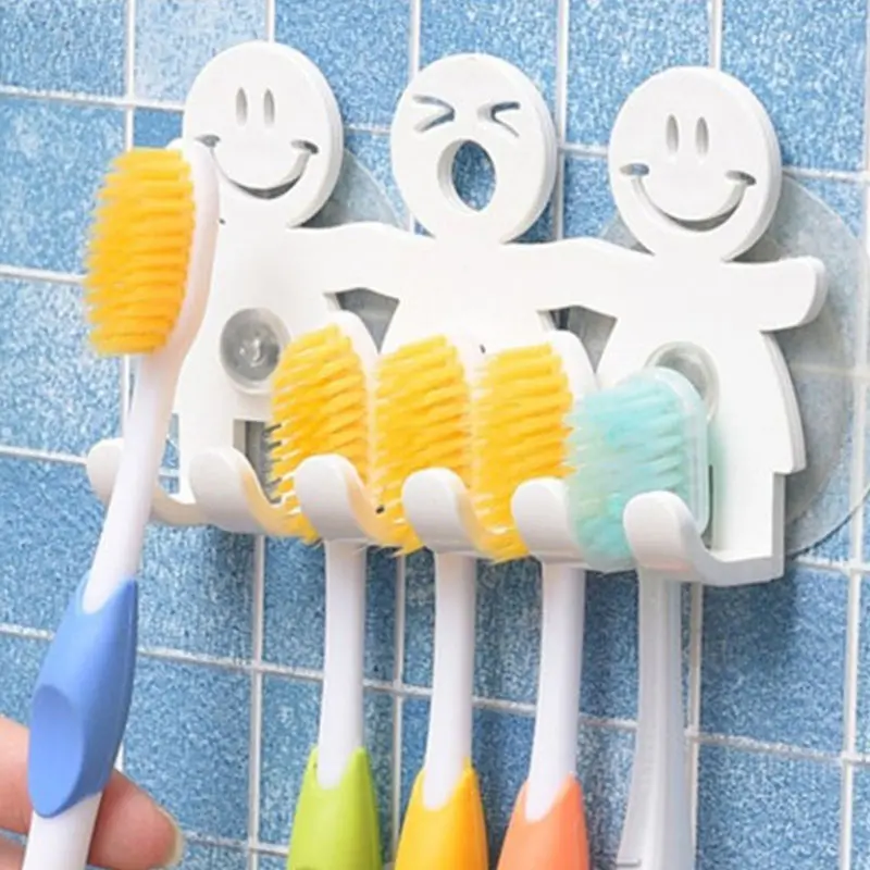 Pemegang sikat gigi tipe tiga keluarga pengisap kartun pemegang gigi wajah tersenyum lucu