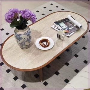 โต๊ะกาแฟหินอ่อนหรูหรา โครงเหล็กกล้าไร้สนิมสีทอง โต๊ะน้ำชาทรงวงรี เฟอร์นิเจอร์ห้องนั่งเล่น - Product Image 6