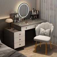 Table de maquillage moderne intelligente à LED avec miroir éclairé Mobilier de chambre à coucher en MDF amovible Commode de bureau Style panneau pour petits appartements