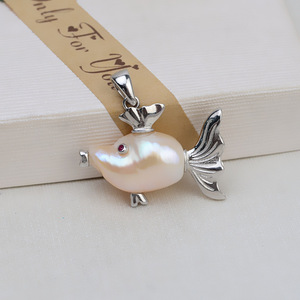 Collier en argent 925 fait main avec pendentif baroque en forme de queue de poisson et perle de 8 mm, avec support vide en acier, accessoire pour femmes, bricolage 1736 - Product Image 4