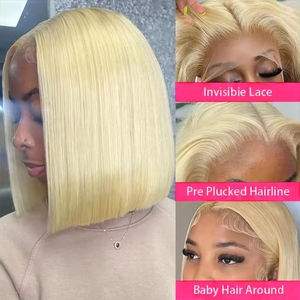 Peluca Bob Rubia 613, Peluca Frontal de Encaje Recto 13x6, Cabello Humano Remy Brasileño 13x4, Densidad 200, Peluca Frontal de Encaje HD Transparente - Product Image 2