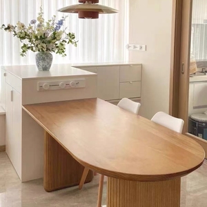 Table à manger en bois massif avec plateau incurvé rétro, bord vers l'intérieur, grand plateau, pose droite - Product Image 4