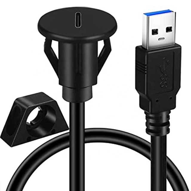 USB 3.0 Male to Type C 3.0 Female Car Flush Mount Cable USB C 3.0 Panel Mount Extension Cable for Car Truck Boat Motorcycle