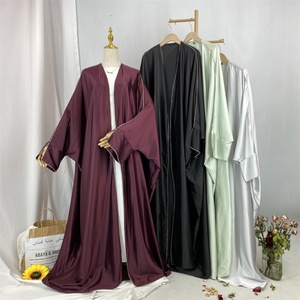 1427#B New Arrival Muslim Women Silver Diamond <b>Cardigan</b> Islamic Clothing Light Shiny Satin Silk Abaya With Split Cuff - Product Image 6