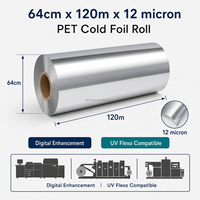 PET Metaalachtige Koude Foliefolie voor Mark Andy Flexo Machine Wijn Cosmetica Etiketdruk Rol 64cm x 120m 12 Micron