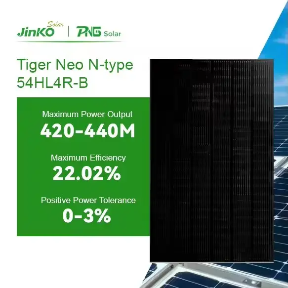 도매 Jinko 420w 430w 440w 타이거 1 네오 N 형 가정용 모든 블랙 모듈 모노 태양 전지 패널 시스템