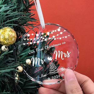 Luxury 2025 Glass Christmas Ornaments Mr Mrs First Christmas Hanging <b>Crystals</b> Wedding Gifts Christmas <b>Tree</b> Suncatcher <b>Crystals</b> - Product Image 5