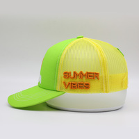 BSCI B-gorras de malla de neón personalizadas, 5 paneles UAE, 180, color verde lima, piña, espuma
